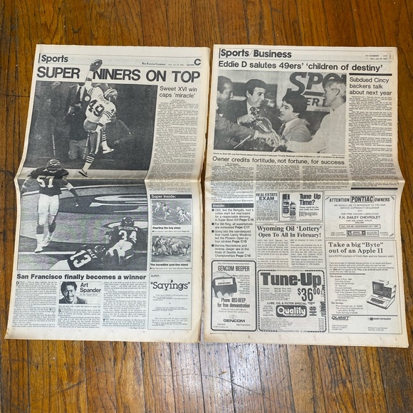 Vintage San Francisco Examiner 49ers Super Bowl Souvenier Newspapers 01-25-1982 - Picture 10 of 12
